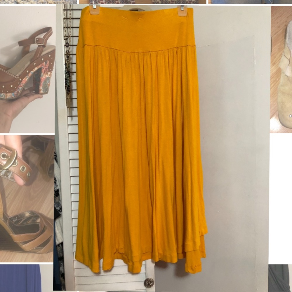 Euc midi yellow gold long skirt small fits med too IMO